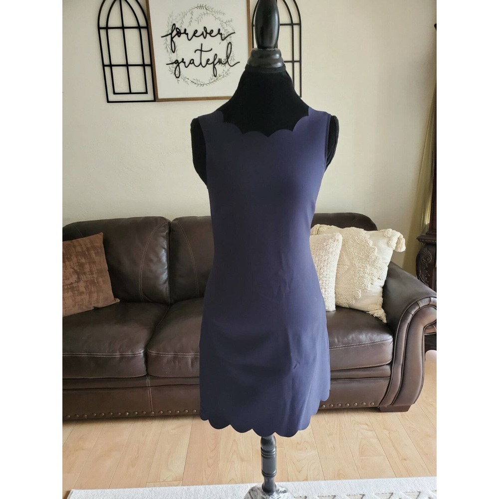 J Crew Navy Blue Scalloped Cocktail Feminine Dress Women's Size 2